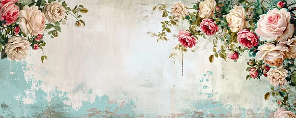 Foto op Canvas shabby chic walpaper, floral art with place for text. vintage wallpaper frame of  flower floral border. © peacefy