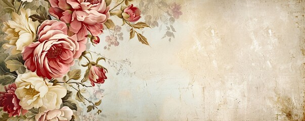shabby chic walpaper, floral art with place for text. vintage wallpaper frame of  flower floral border. - obrazy, fototapety, plakaty