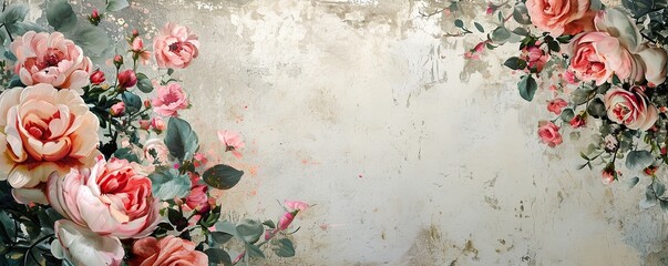 shabby chic walpaper, floral art with place for text. vintage wallpaper frame of  flower floral border.