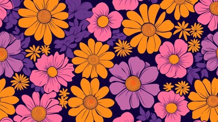 Vintage 70s style hippie flower background design