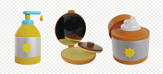 Make up 3d icons render clipart. Beauty vector illustration template.