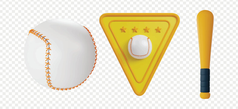 Baseball 3d render clipart. Baseball vector illustration template.