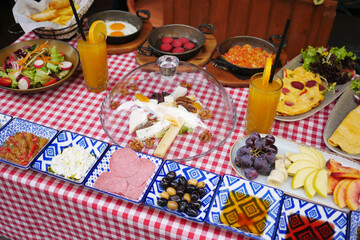 top view of turkish breakfast on table 