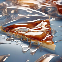 Abstract pizza slice with vibrant colors, liquid silver style