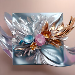 Flowers with vibrant colors, liquid silver style
