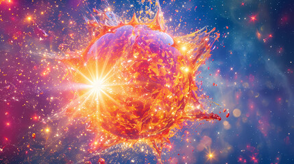 A sun made of colorful and shiny 3D shapes