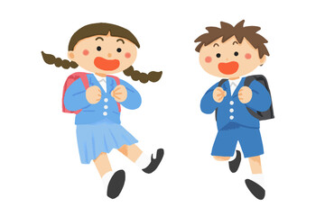 ジャンプする小学生男女のイラスト
