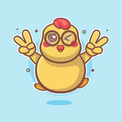 wink chick character mascot with peace sign hand gesture isolated cartoon 