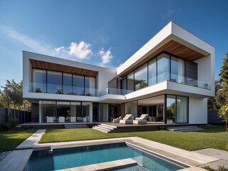 Luxury modern house with blue sky background,Concept for real estate or property.