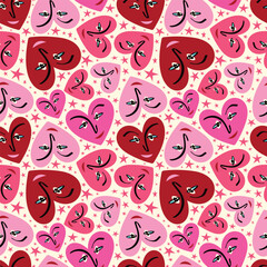 Pink Bright Valentines Day seamless pattern with cool funky hearts.