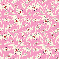 pink seamless pattern white bats