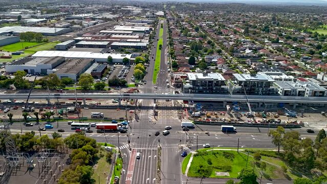 An aerial hyperlapse / timelapse of the remove of a railway crossing and subsequent construction of a rail over pass in Melbourne, Australia.
