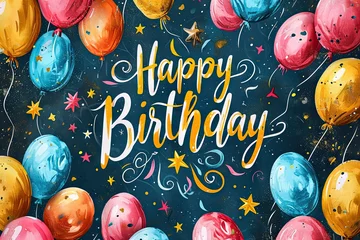 Foto op Plexiglas Happy birthday moments holiday cheer time to celebrate life party decoration of balloons card expressions of joy event marked by greeting background of festive design illustration of anniversary © Thares2020