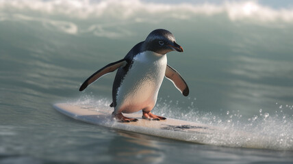 Obraz premium Penguin Surfing
