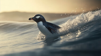 Penguin Surfing - obrazy, fototapety, plakaty