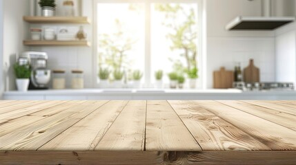 Wooden Table with Blur Background Kitchen