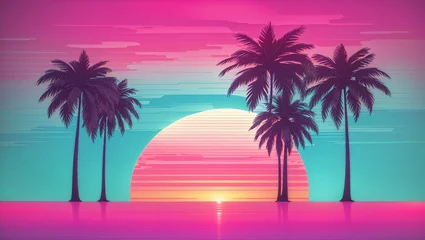 Türaufkleber image of a palm tree silhouette in retro wave © itnozirmia