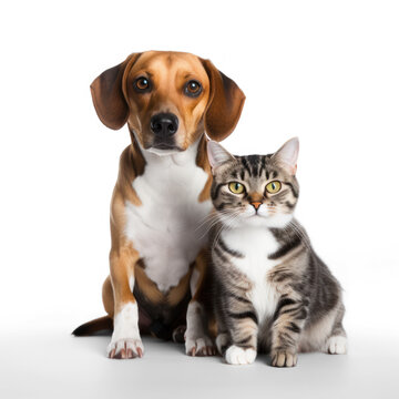 Front view close up of dog and Cat  on transparency background PNG