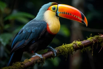 Papier Peint photo Toucan Colorful toucan resting on a tree branch in the rainforest, Generative AI