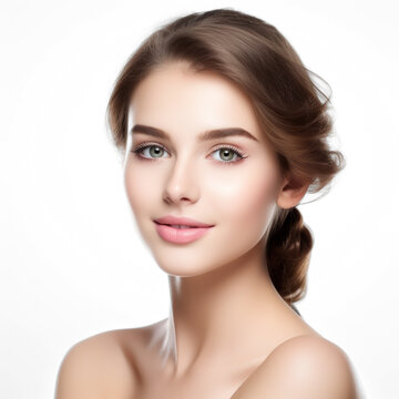 Beautiful young woman with healthy face,  on transparency background PNG