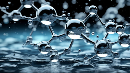 Floating Glass Molecular Structure. water Molecular background