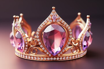 Dazzling Gold Crown, on isolated Rose Quartz Pink background, Generative AI