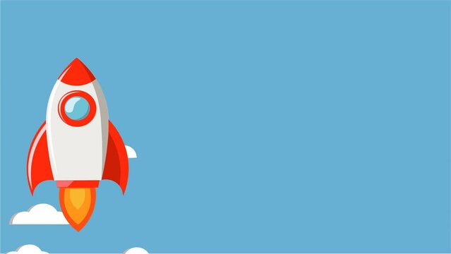 Animated rocket ship flying to the top of the sky, for success, motivation, end screen, hustle culture, growth mindset, 