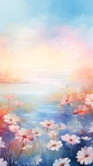 Obraz na płótnie Canvas Abstract colorful pastel nature scenery flowers oil painting flowers. Natural view aesthetic abstract background canvas texture, brush strokes.