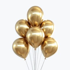 group of metallic gold balloons for festive background, isolated white background. suitable for birthday, wedding, and special celebratory event decorations in high detail