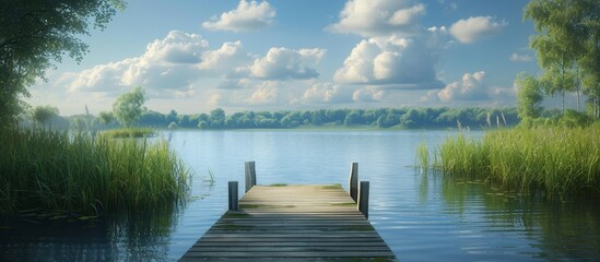 Naklejka premium Lovely summer day at the lake with a jetty.