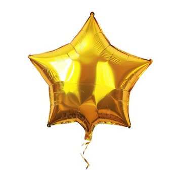 festive gold star balloon, isolated white background. high-quality image for invitation templates, celebration themes, and decorative party elements