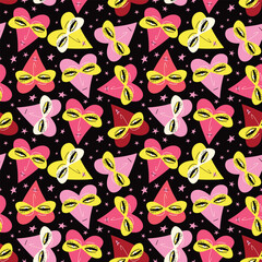 Bright Valentines Day seamless pattern with cool freaky hearts.