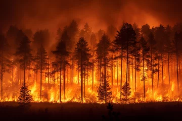 Rolgordijnen Forest fire, vast expanses of pine trees are consumed during the dry period.  © Nim