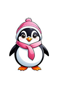 Cute cartoon penguin isolated on transparent background