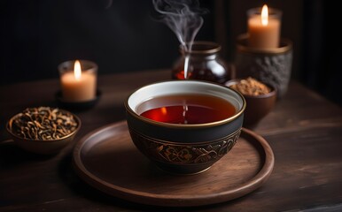 Fototapeta na wymiar Artisanal Black Tea in a Handcrafted Bowl