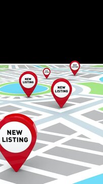 New Listing House Home  for Sale or rent, for home agent red Pins Pointer on Map 3d Animation
