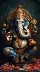 Fototapeta premium A Ganesha Oil Painting The full picture is straightforward. Abstract background. Sharp lines.