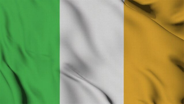 Animation Slow motion loop of an Ireland flag waving in the wind, High quality looped video footage 4k