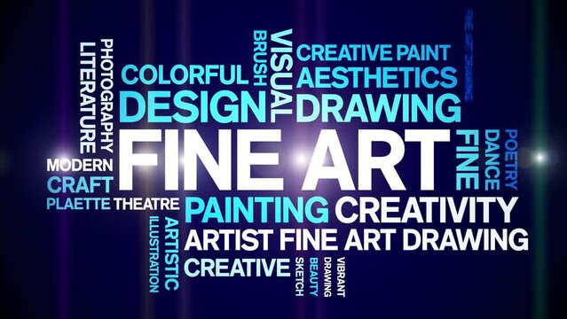Fine Art animated tag word cloud;text design animation kinetic typography seamless loop.