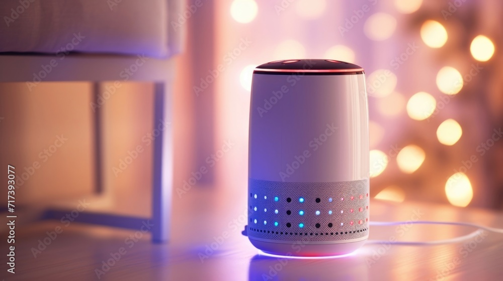 Poster closeup of a voiceactivated virtual assistant with an aipowered parenting chatbot voice option.