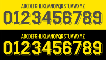 Borussia Dortmund font vector team 2023-24 kit sport style font. football style font with lines. bvb and bundesliga. retro font soccer.sports style letters and numbers for soccer team - obrazy, fototapety, plakaty
