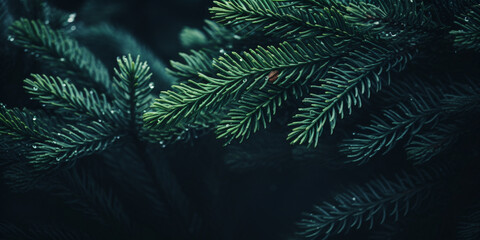 A dark green background with a green tree and the words christmas on it Realistic christmas background.AI Generative

