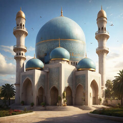 Ai generated illustration of a mosque at night during the Ramadan