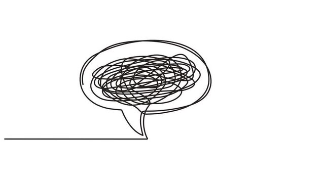 Continuous one line animation. Hand drawn animated motion graphic element of speech bubble concept about problems, failure, stress, sadness, heartbreak and depression. 4k videos