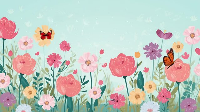 Playful Mothers Day Template with Cartoon Flowers. flowers design on pastel background.  seamless looping overlay 4k virtual video animation background 