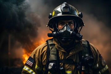 Brave Firefighter Battling Intense Flames Amidst Thick Smoke