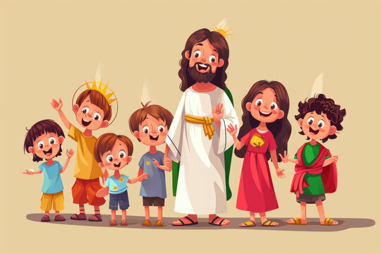 Jesus Christ and children cartoon vector