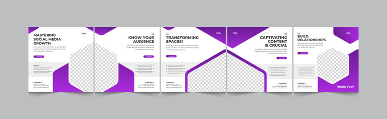 Modern minimal style social media carousel for marketing expert and manager, instagram carousel for marketer, eps 10 vector illustration 