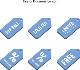 3d Tag icon vector set for e-commerce  such as cashback, for sale, sold out, free, limited edition, and discount. 