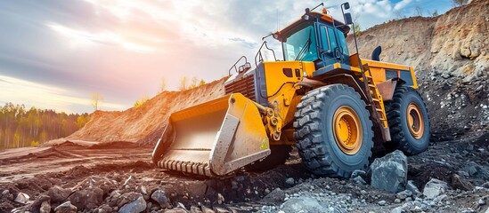 Rent powerful modern equipment for earthworks on construction sites, such as wheel loaders and bulldozers, at a quarry.